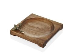 GEYİK FİGÜRLÜ AHŞAP KARE BRONZ TABAK 23X23X7CM