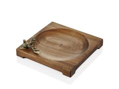 GEYİK FİGÜRLÜ AHŞAP KARE BRONZ TABAK 23X23X7CM