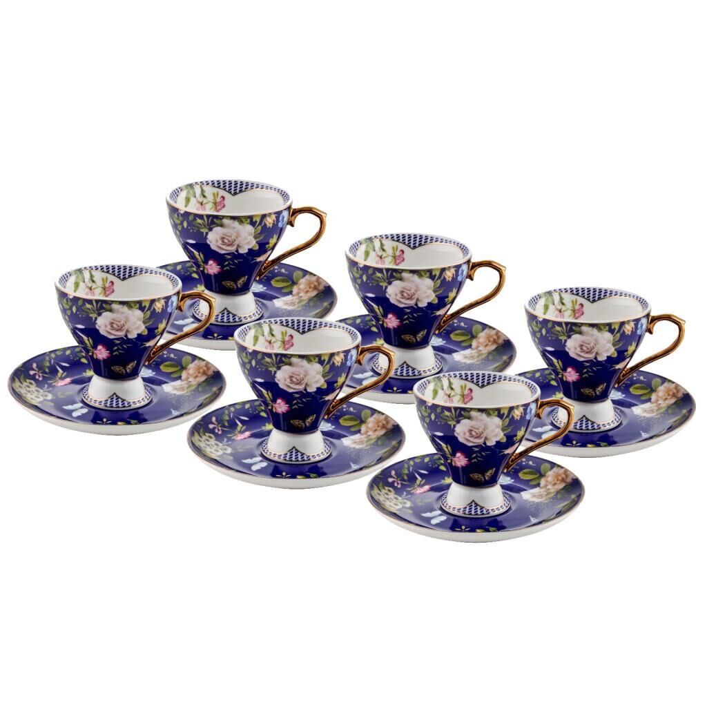 LACİVERT ÇİÇEKLİ 6 KİŞİLİK TÜRK KAHVESİ FİNCANI