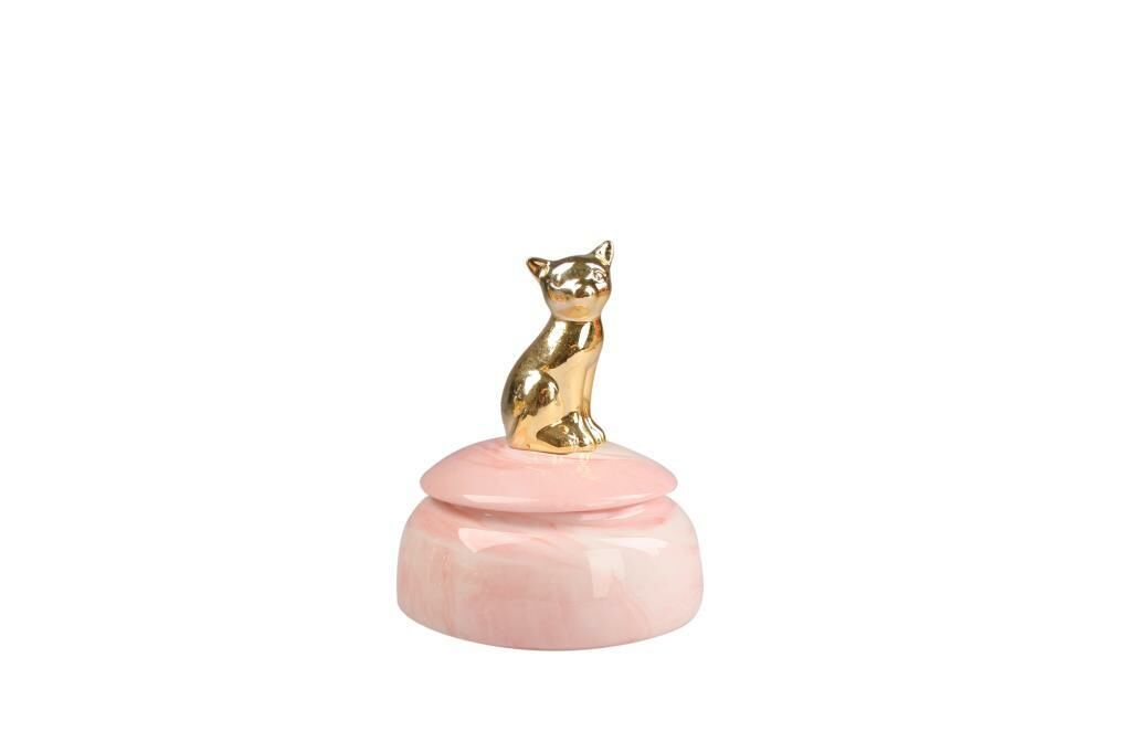 PEMBE ALTIN KEDİ FİGÜRLÜ KUTU/DEKOR