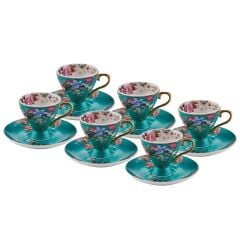 YEŞİL ÇİÇEKLİ 6 KİŞİLİK TÜRK KAHVESİ FİNCANI