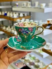 YEŞİL ÇİÇEKLİ 6 KİŞİLİK TÜRK KAHVESİ FİNCANI