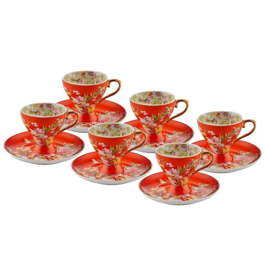 TURUNCU ÇİÇEKLİ 6 KİŞİLİK TÜRK KAHVESİ FİNCANI