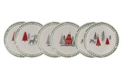 KIRMIZI GRİ GEYİK DESEN 6'LI PASTA TABAK 19CM