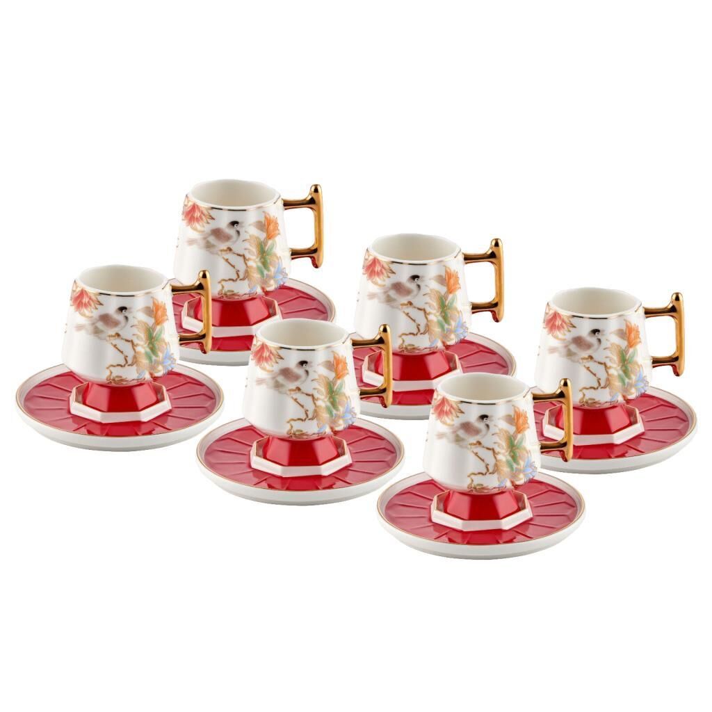 KIRMIZI AYAKLI 6 KİŞİLİK TÜRK KAHVESİ FİNCANI