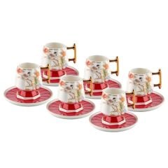 KIRMIZI AYAKLI 6 KİŞİLİK TÜRK KAHVESİ FİNCANI