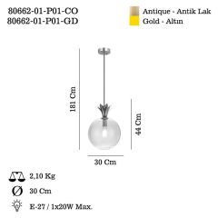 LUZZO ALTIN TEKLİ SARKIT AVİZE