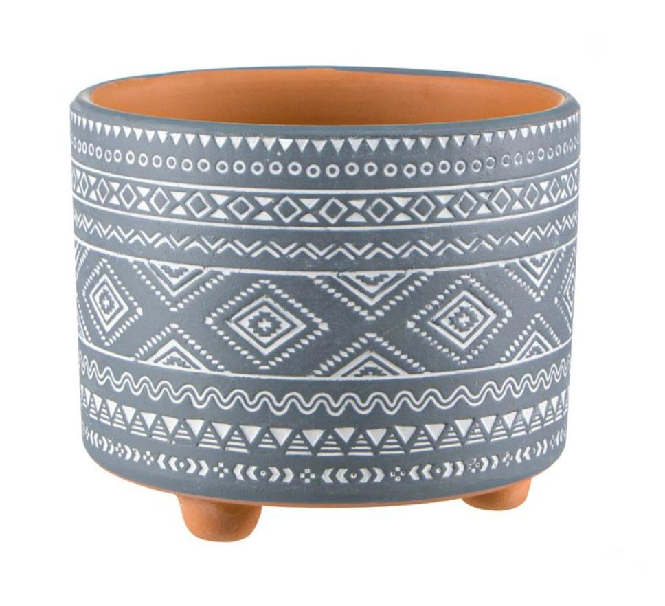 GRİ ETNİK DESEN SAKSI 12X10CM