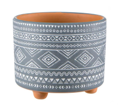 GRİ ETNİK DESEN SAKSI 12X10CM