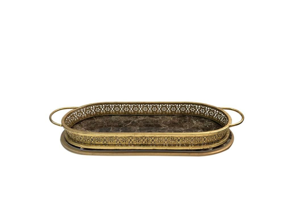 ALTIN-KOYU KAHVE ESKİTME OVAL TEPSİ 58cm