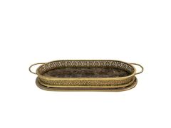 ALTIN-KOYU KAHVE ESKİTME OVAL TEPSİ 58cm