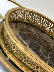 ALTIN-KOYU KAHVE ESKİTME OVAL TEPSİ 58cm