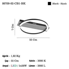 BERGO B.BOY LEDLİ PLAFONYER AVİZE 38W 3000K