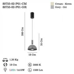 RABITA 02 GRİ LEDLİ SARKIT AVİZE 3000K