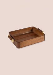 NATURA AKASYA METAL GOLD KULPLU TEPSİ 35X23X6CM