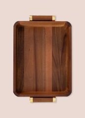 NATURA AKASYA METAL GOLD KULPLU TEPSİ 35X23X6CM