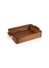 NATURA AKASYA METAL GOLD KULPLU TEPSİ 35X23X6CM