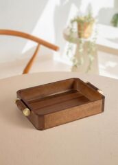 NATURA AKASYA METAL GOLD KULPLU TEPSİ 35X23X6CM