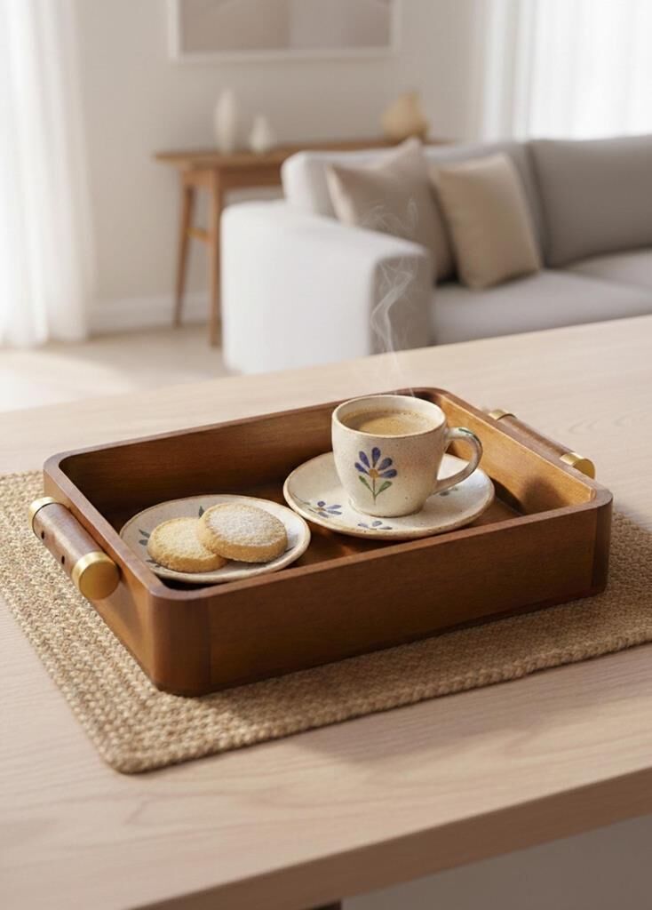 NATURA AKASYA METAL GOLD KULPLU TEPSİ 35X23X6CM