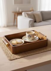 NATURA AKASYA METAL GOLD KULPLU TEPSİ 35X23X6CM