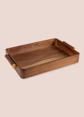 NATURA AKASYA METAL GOLD KULPLU TEPSİ 47X30X6CM