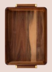 NATURA AKASYA METAL GOLD KULPLU TEPSİ 47X30X6CM