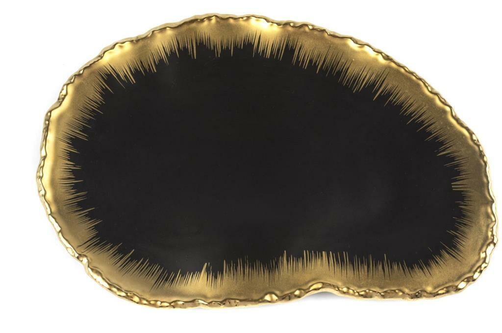 SİYAH GOLD PORSELEN SERVİS TABAK 37X25CM