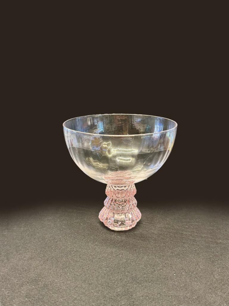 PEMBE AYAKLI KRİSTAL CAM TEKLİ KUP/KASE