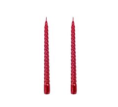 KIRMIZI PARLAK 2'Lİ BURGU ŞAMDAN MUM 25CM