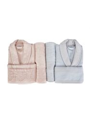 CARISSA PUDRA GRİ DANTELLİ BAMBU AİLE BANYO SETİ