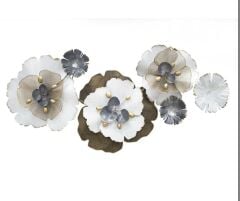 GRİ ALTIN ÇİÇEK DESEN METAL TABLO