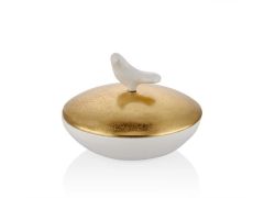 LOVE BIRD SERİSİ BEYAZ ALTIN KAPAKLI KUTU/DEKOR 15CM