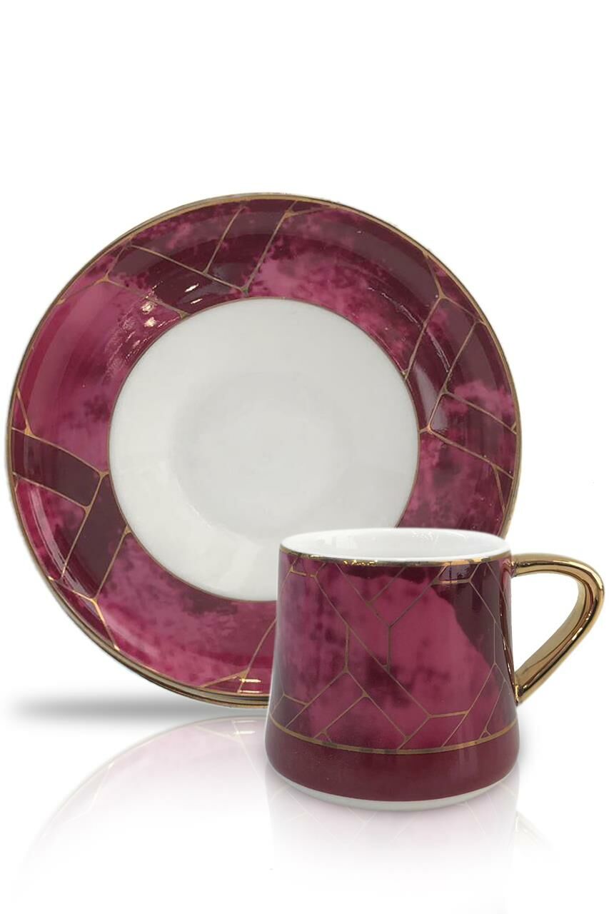 MERMER DESEN PEMBE 6'LI TÜRK KAHVESİ FİNCANI