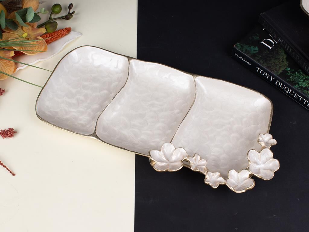 FLORINDO ALTIN SEDEFLİ 3 BÖLMELİ ÇEREZLİK/SUNUMLUK 35X23X5