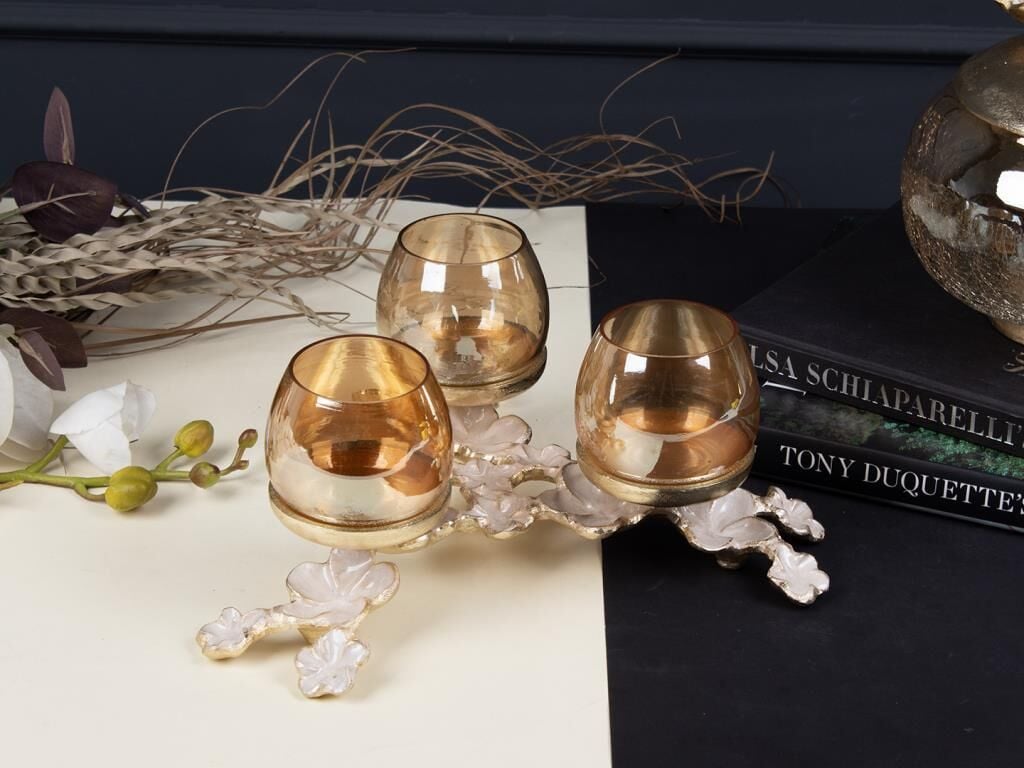 FLORINDO ALTIN SEDEFLİ 3'LÜ MUMLUK 29X13CM