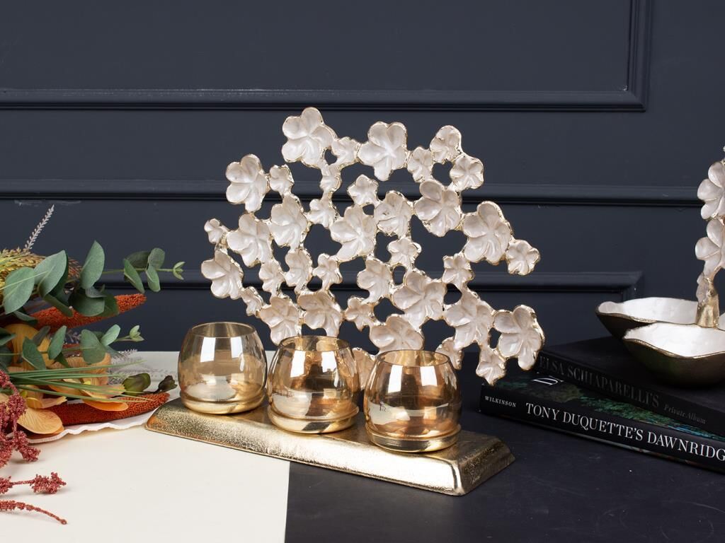 FLORINDO ALTIN SEDEFLİ 3'LÜ STANDLI MUMLUK 33X29CM