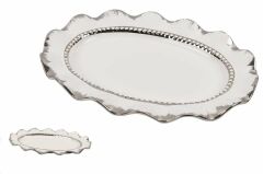 BEYAZ-GÜMÜŞ OVAL SERVİS TABAK 38 cm