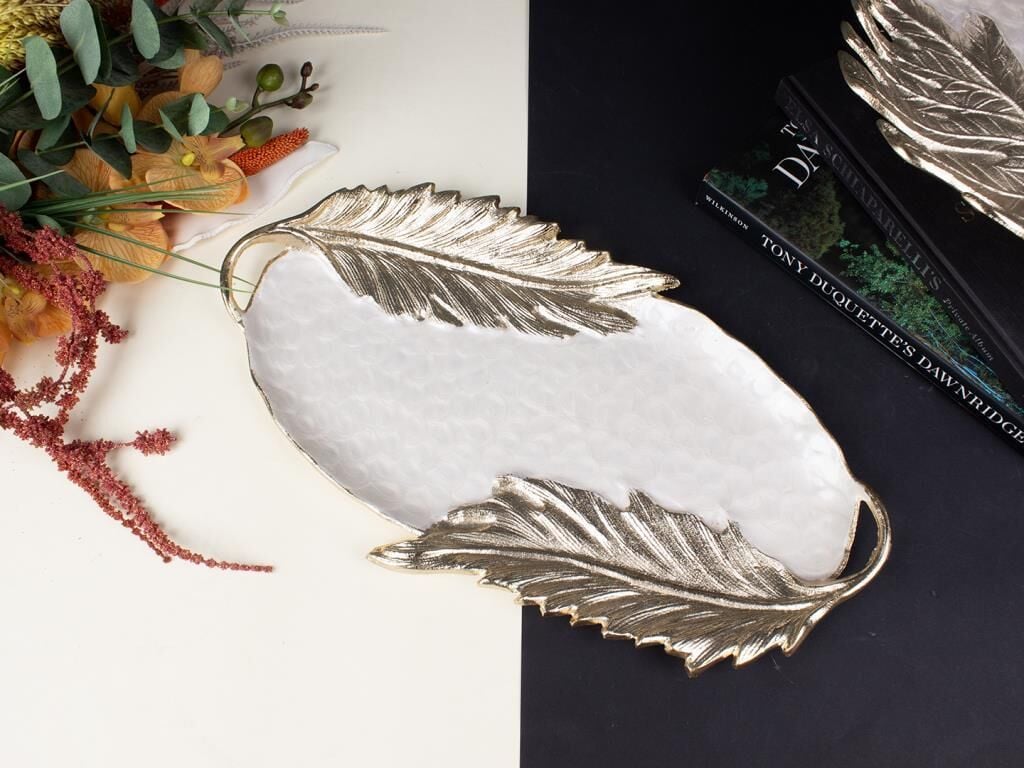 LEVANO ALTIN SEDEFLİ SUNUM TABAK/DEKOR 27X47CM