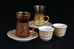 RENKLİ DÜNYA KULPLU ÇAY+GAWA SET 18 PARÇA