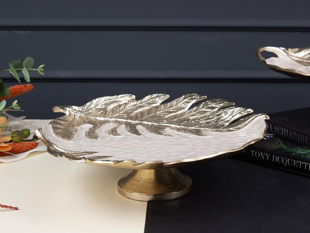 LEVANO ALTIN SEDEFLİ AYAKLI SUNUM TABAK/DEKOR 35X35X9CM