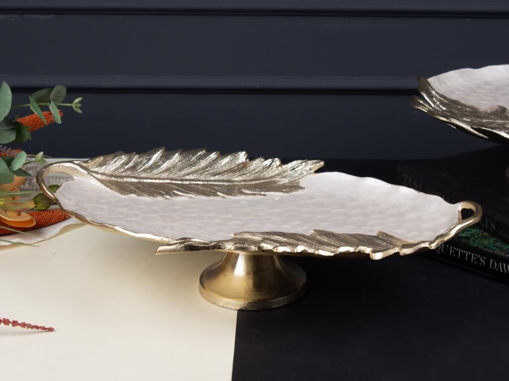 LEVANO ALTIN SEDEFLİ AYAKLI SUNUM TABAK/DEKOR 24X47X10CM