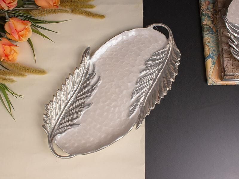 LEVANO GÜMÜŞ SEDEFLİ KULPLU SUNUM TABAK/DEKOR 27X47CM