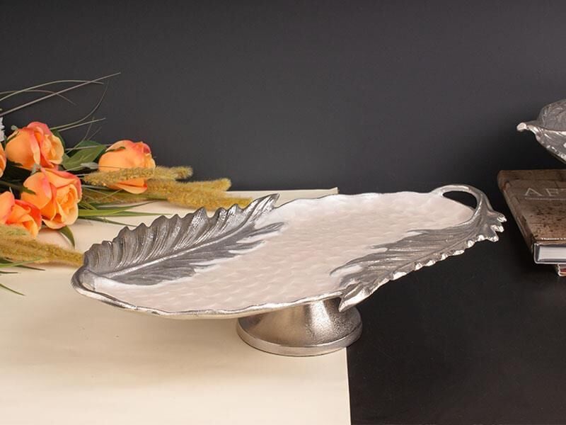 LEVANO GÜMÜŞ SEDEFLİ AYAKLI SUNUM TABAK/DEKOR 27X47X10CM
