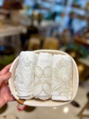 BEJ SEPETLİ 3'LÜ HAVLU SETİ 30X50CM