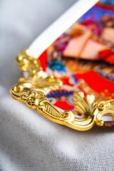 WHISPER OVAL ALTIN KULPLU SUNUM TABAK/TEPSİ DESEN1 34X13CM