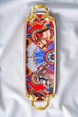WHISPER OVAL ALTIN KULPLU SUNUM TABAK/TEPSİ DESEN1 34X13CM