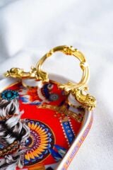 WHISPER OVAL ALTIN KULPLU SUNUM TABAK/TEPSİ DESEN1 34X13CM