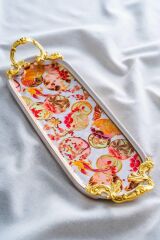 DREAM OVAL ALTIN KULPLU SUNUM TABAK/TEPSİ DESEN2 34X13CM