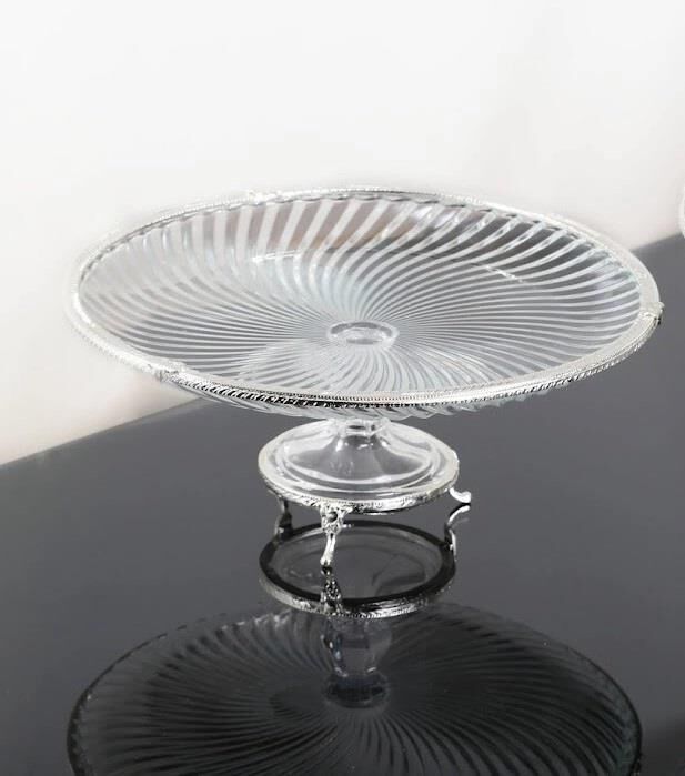 GÜMÜŞ AYAKLI YUVARLAK SUNUM TABAK 32CM