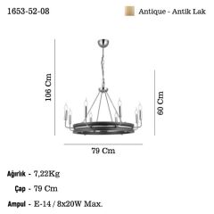 GOOSE 8'Lİ ANTİK LAK AVİZE 8XE14